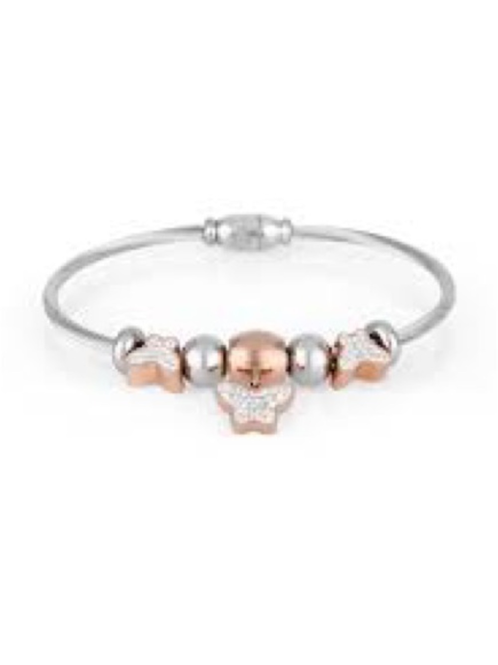 Crystal Butterfly Two-Tone Bead Bracelet - Rose Gold & Silver